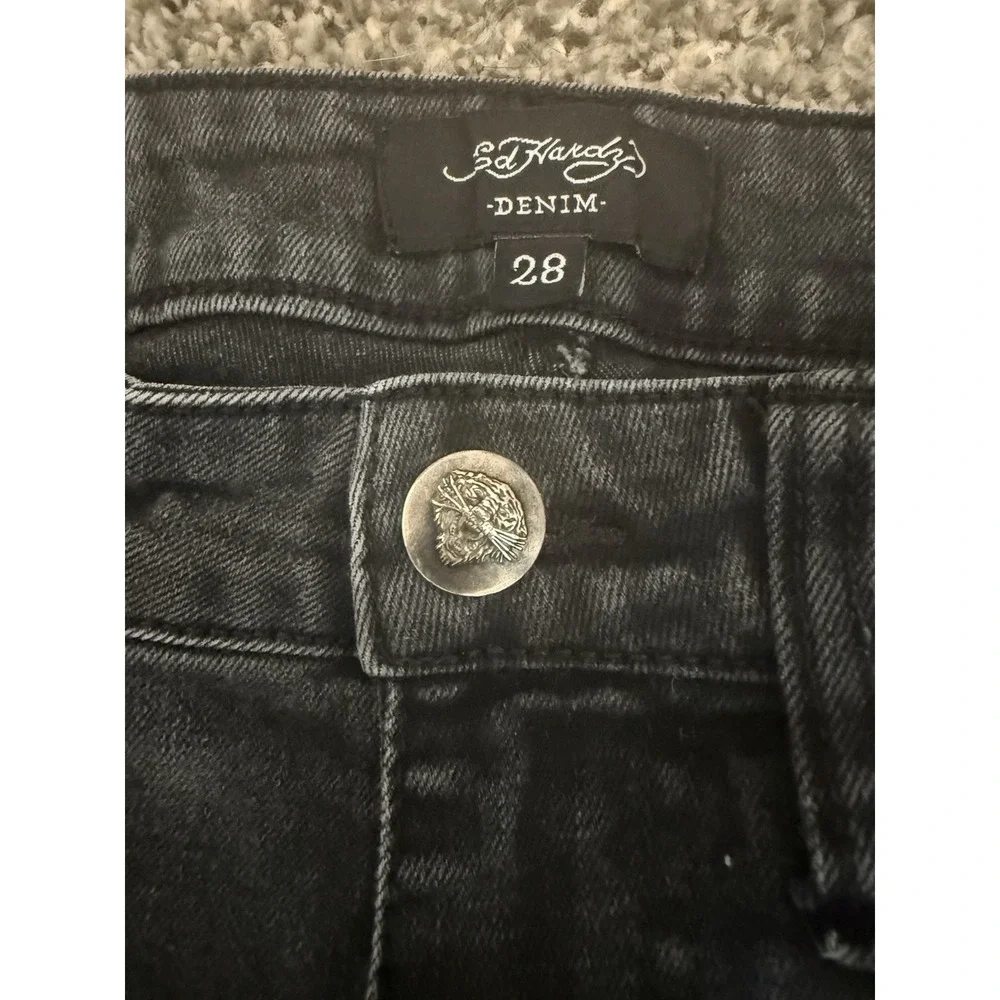 Ed Hardy Size 28 Black Japan Lion Slim Straight Denim Jeans
